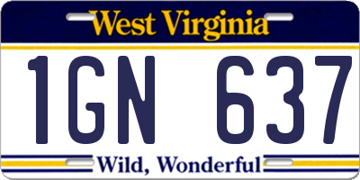 WV license plate 1GN637