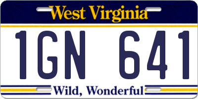 WV license plate 1GN641