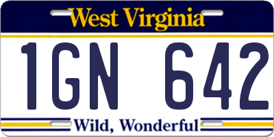 WV license plate 1GN642