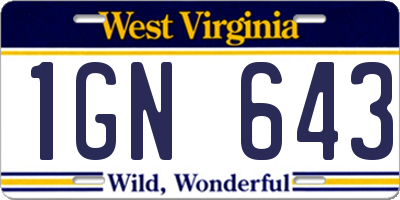 WV license plate 1GN643