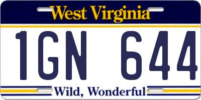 WV license plate 1GN644