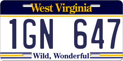 WV license plate 1GN647