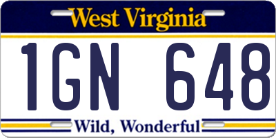 WV license plate 1GN648