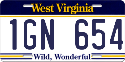 WV license plate 1GN654