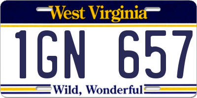 WV license plate 1GN657