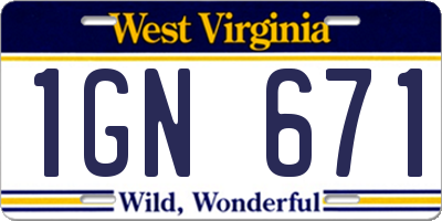 WV license plate 1GN671