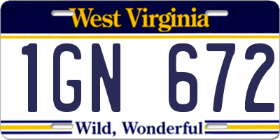 WV license plate 1GN672
