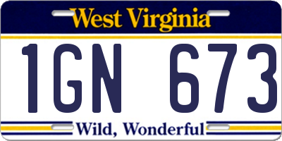 WV license plate 1GN673