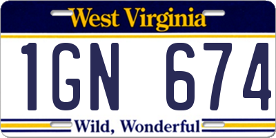 WV license plate 1GN674