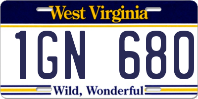 WV license plate 1GN680