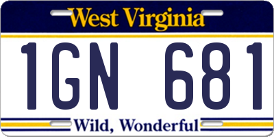WV license plate 1GN681
