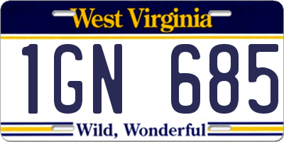 WV license plate 1GN685