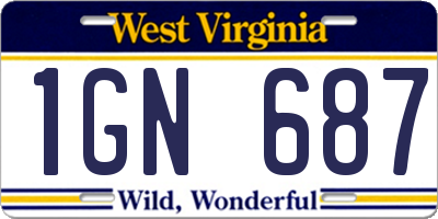 WV license plate 1GN687