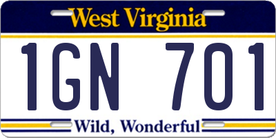 WV license plate 1GN701