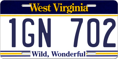 WV license plate 1GN702