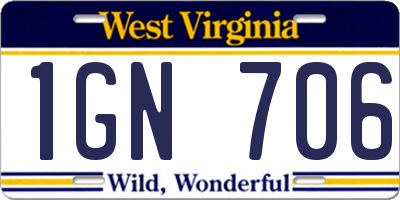 WV license plate 1GN706