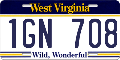 WV license plate 1GN708
