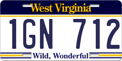 WV license plate 1GN712