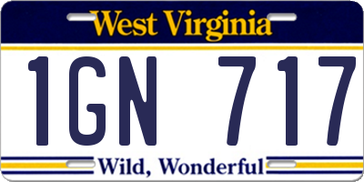 WV license plate 1GN717
