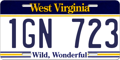 WV license plate 1GN723