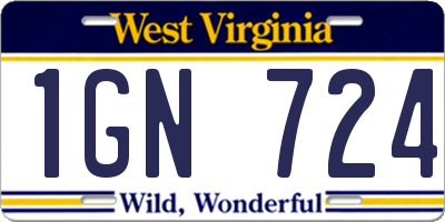 WV license plate 1GN724