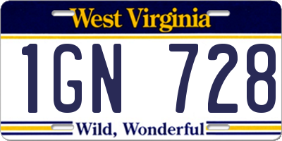 WV license plate 1GN728