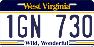 WV license plate 1GN730