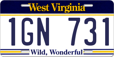 WV license plate 1GN731