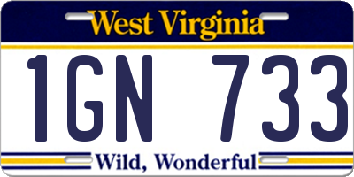 WV license plate 1GN733