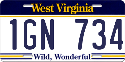 WV license plate 1GN734