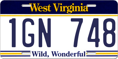 WV license plate 1GN748