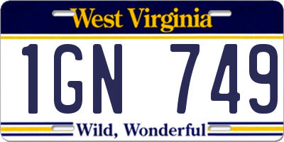 WV license plate 1GN749