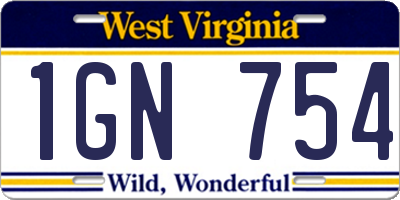 WV license plate 1GN754