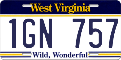 WV license plate 1GN757