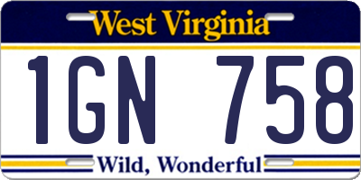 WV license plate 1GN758