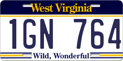 WV license plate 1GN764