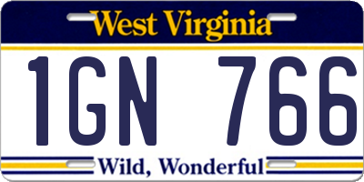 WV license plate 1GN766