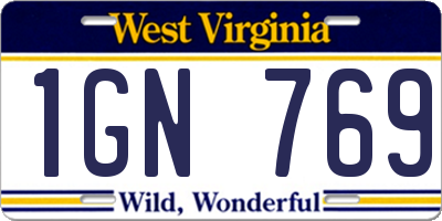 WV license plate 1GN769