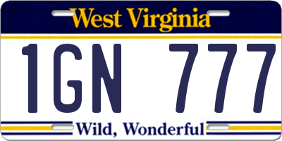 WV license plate 1GN777