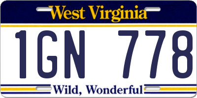 WV license plate 1GN778