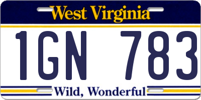 WV license plate 1GN783