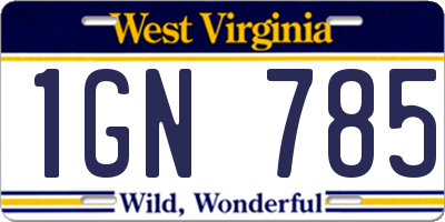 WV license plate 1GN785