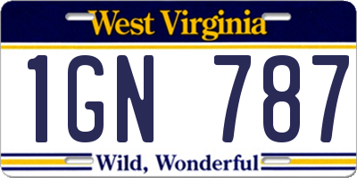 WV license plate 1GN787