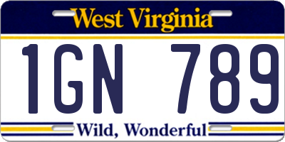 WV license plate 1GN789