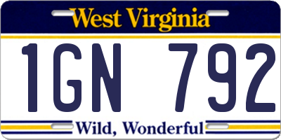 WV license plate 1GN792