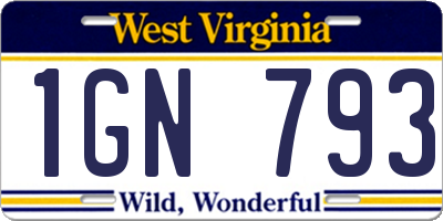 WV license plate 1GN793