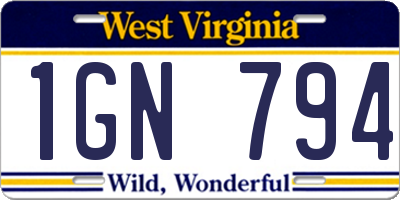 WV license plate 1GN794