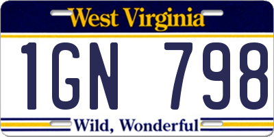 WV license plate 1GN798