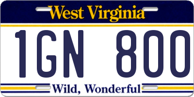WV license plate 1GN800