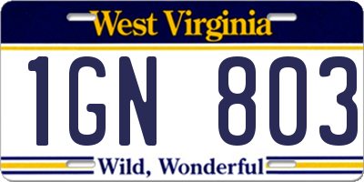 WV license plate 1GN803